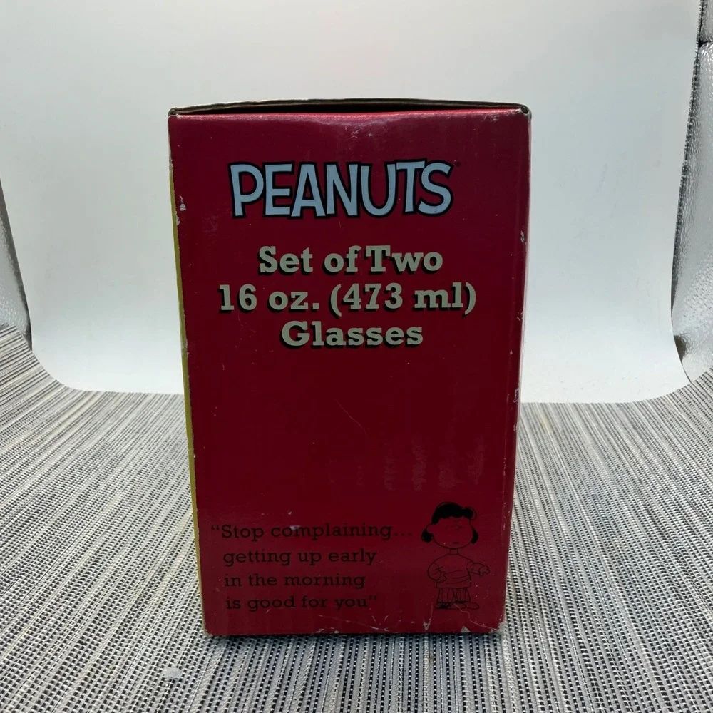 Peanuts Charlie Brown Lucy 16oz Glass Set of 2 Vandor 54561 Vintage Style Boxed